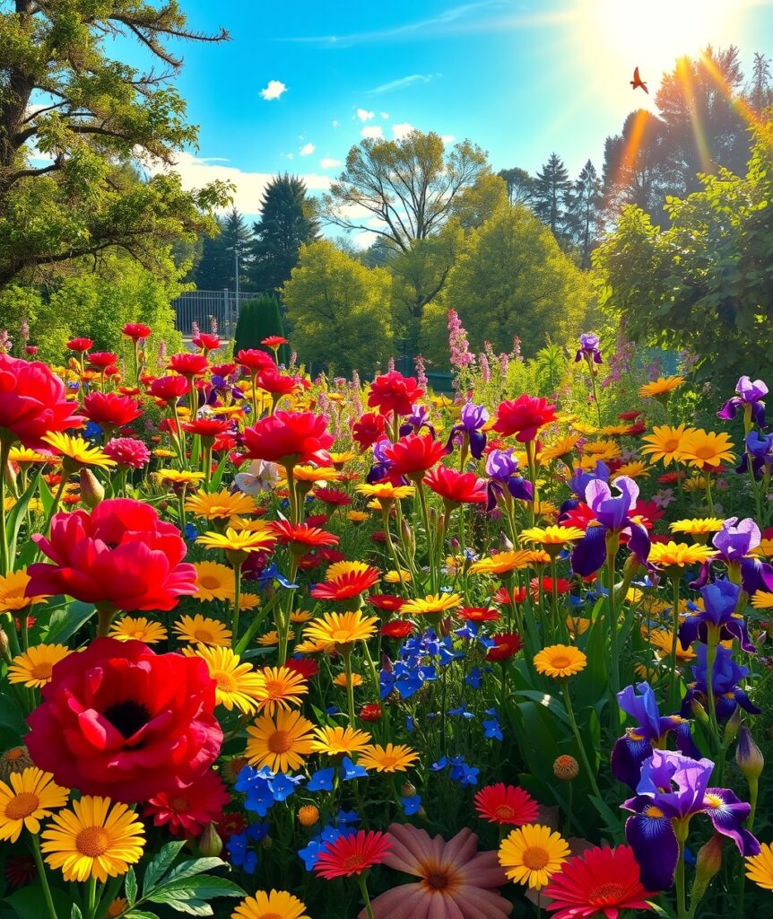 Vibrant Blooming Garden of Colorful Flowers – free AI stock image