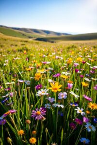 Vibrant Blooming Wildflowers in the Sunlight – free AI stock image