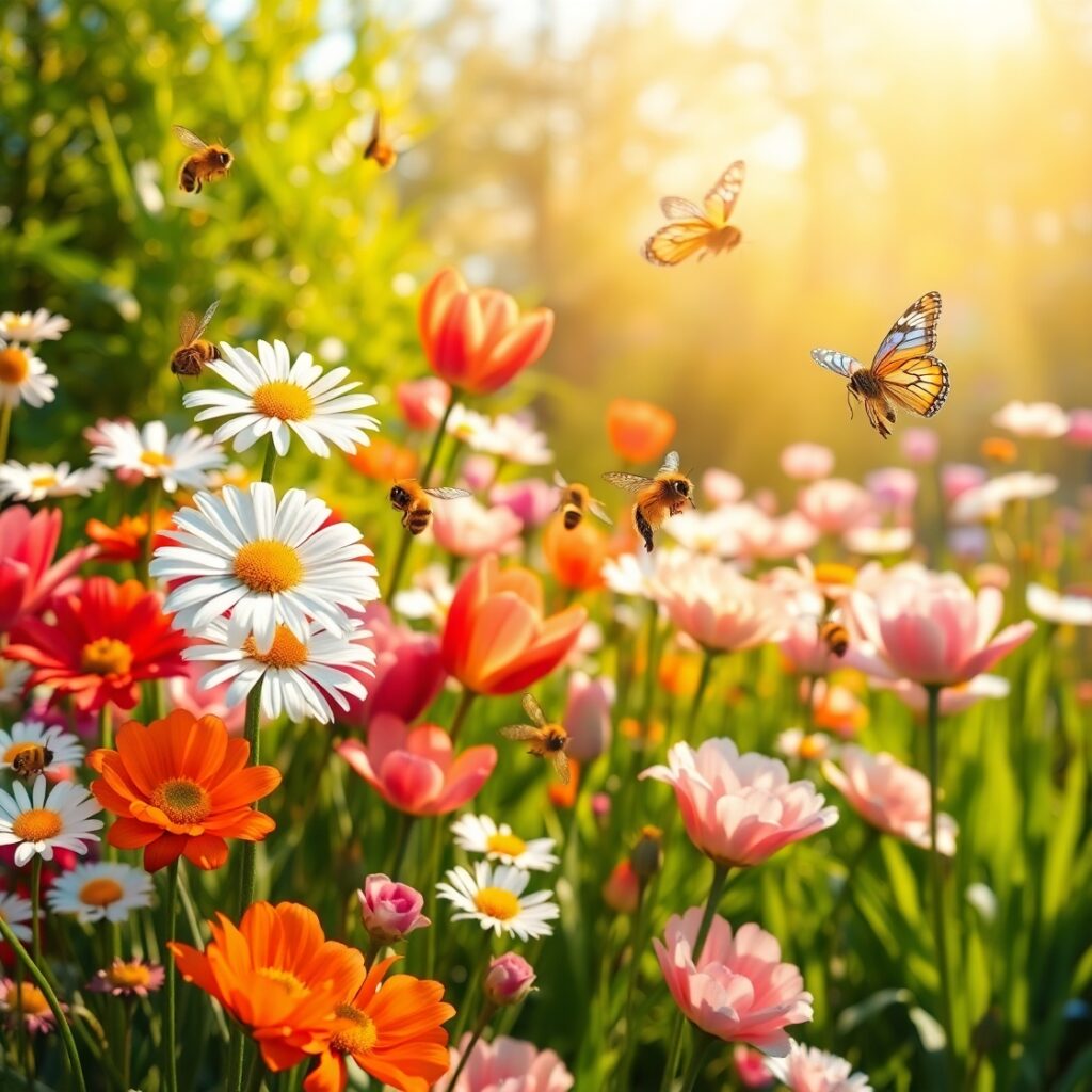 Vibrant Blooms in a Sunlit Garden – free AI stock image