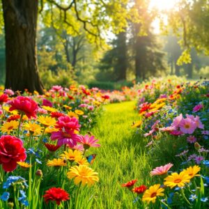 Vibrant Blooms in a Sunlit Garden – free AI stock image