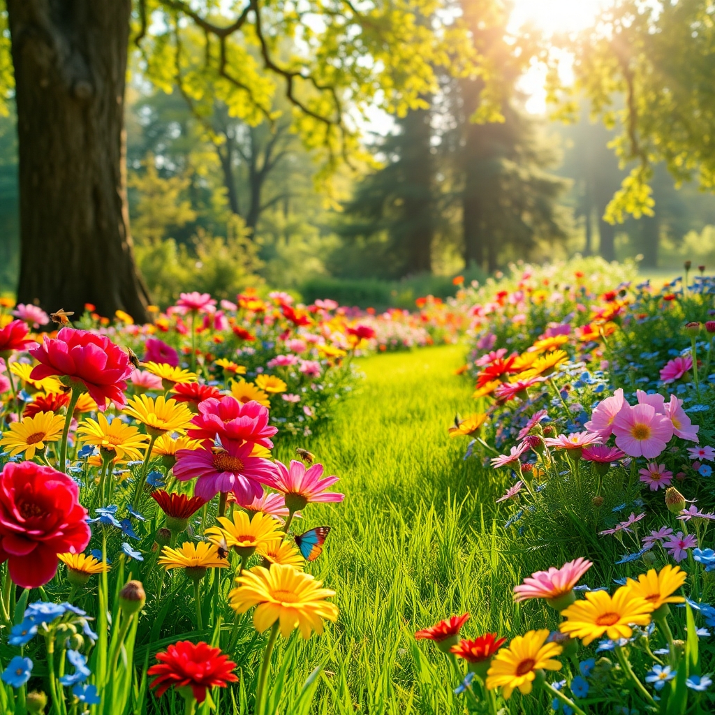 Vibrant Blooms in a Sunlit Garden – free AI stock image