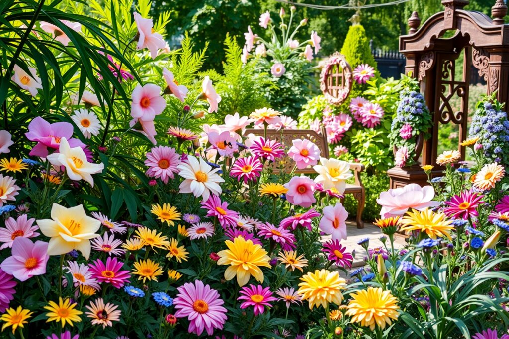 Vibrant Blooms in a Sunlit Garden – free AI stock image