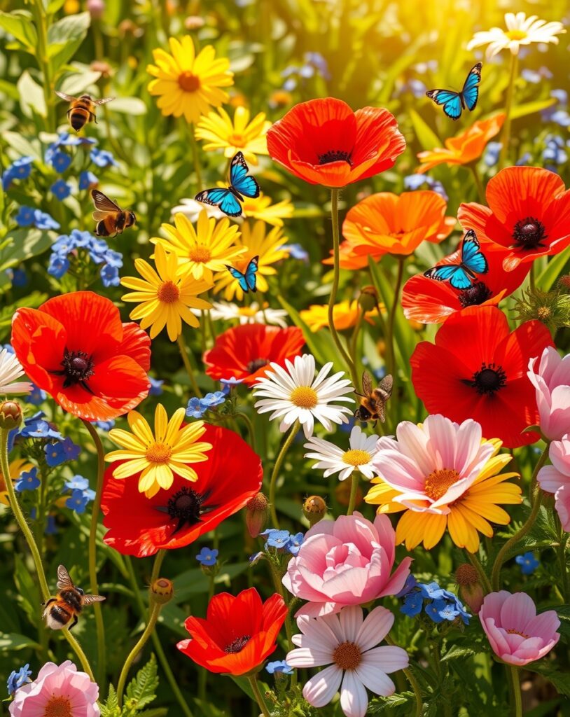 Vibrant Blooms in a Sunlit Garden – free AI stock image