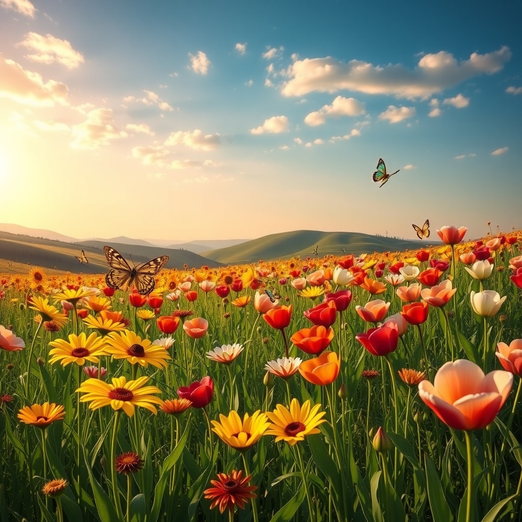 Vibrant Blooms in a Sunlit Meadow – free AI stock image