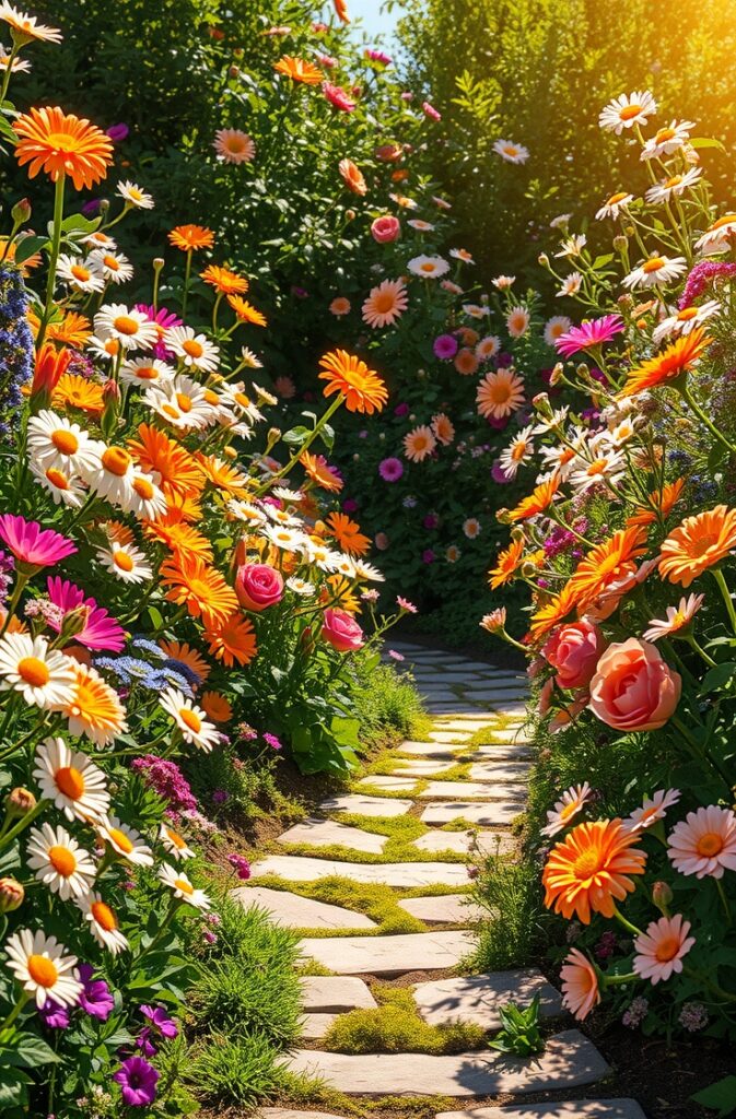 Vibrant Blooms in a Sunny Garden – free AI stock image