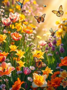 Vibrant Blooms of Springtime Flowers – free AI stock image