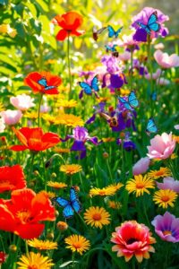 Vibrant Blossom Array in Tranquil Setting – free AI stock image