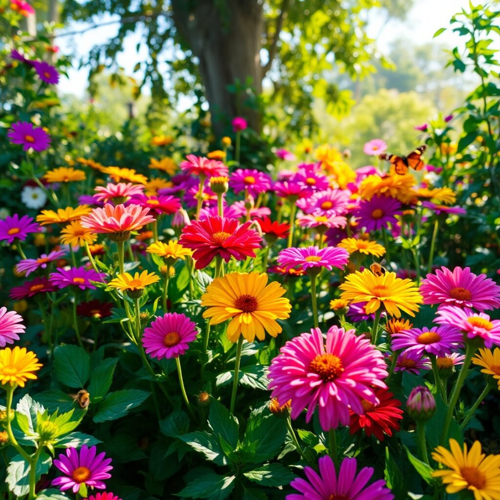 Vibrant Blossoms in a Sunlit Garden – free AI stock image
