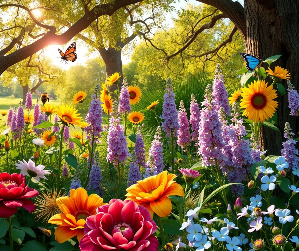 Vibrant Blossoms in a Sunlit Garden – free AI stock image