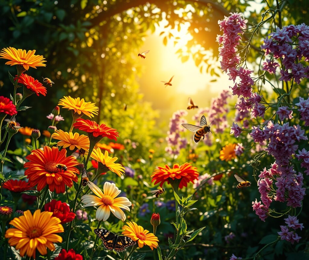 Vibrant Blossoms in a Sunlit Garden – free AI stock image