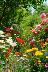 Vibrant Blossoms in a Sunlit Garden – free AI stock image