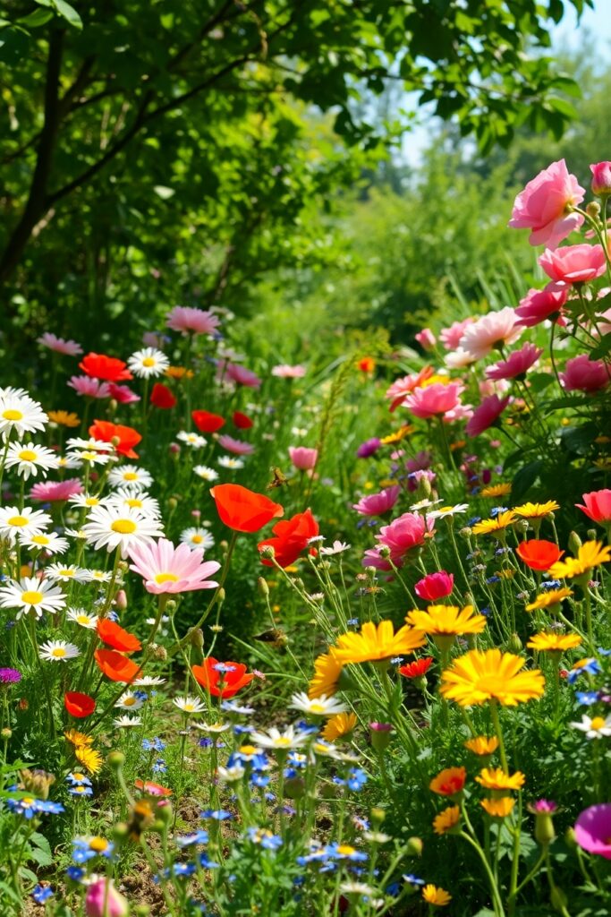 Vibrant Blossoms in a Sunlit Garden – free AI stock image