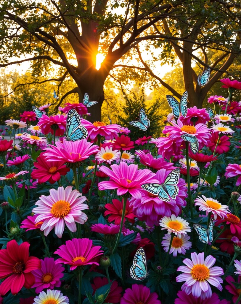 Vibrant Blossoms in a Sunlit Garden – free AI stock image