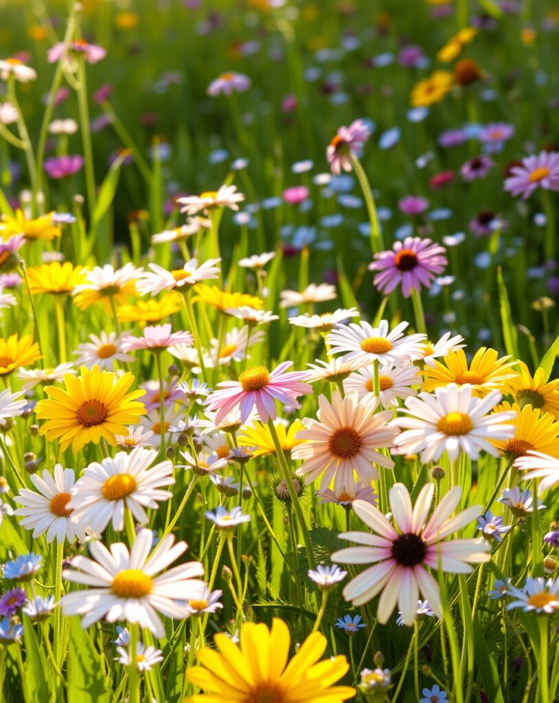 Vibrant Blossoms in a Sunlit Meadow – free AI stock image