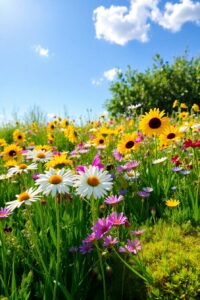 Vibrant Blossoms in a Sunlit Meadow – free AI stock image