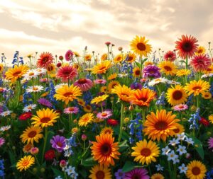 Vibrant Bouquet of Wildflowers and Foliage – free AI stock image