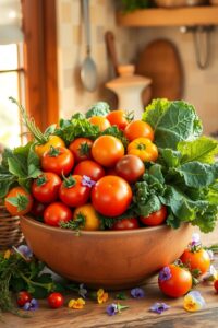 Vibrant Bowl of Fresh Fruits and Vegetables – free AI stock image