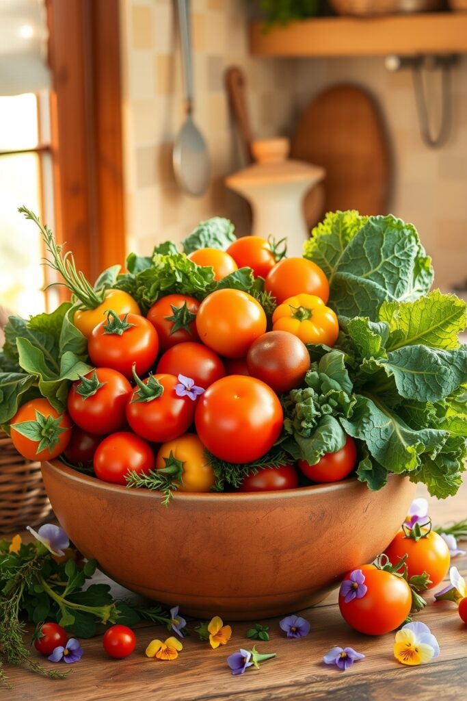 Vibrant Bowl of Fresh Fruits and Vegetables – free AI stock image