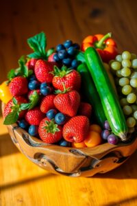 Vibrant Bowl of Fresh Fruits and Vegetables – free AI stock image