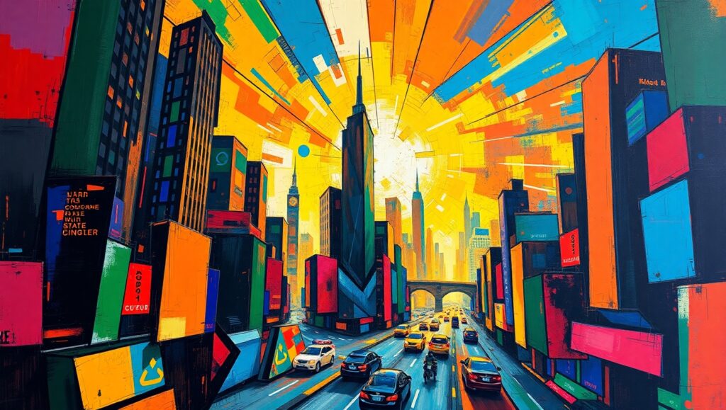 Vibrant City in Cubist Style – free AI stock image