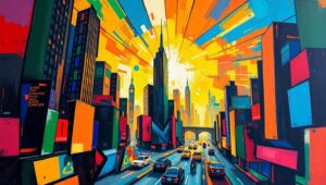 Vibrant City in Cubist Style – free AI stock image