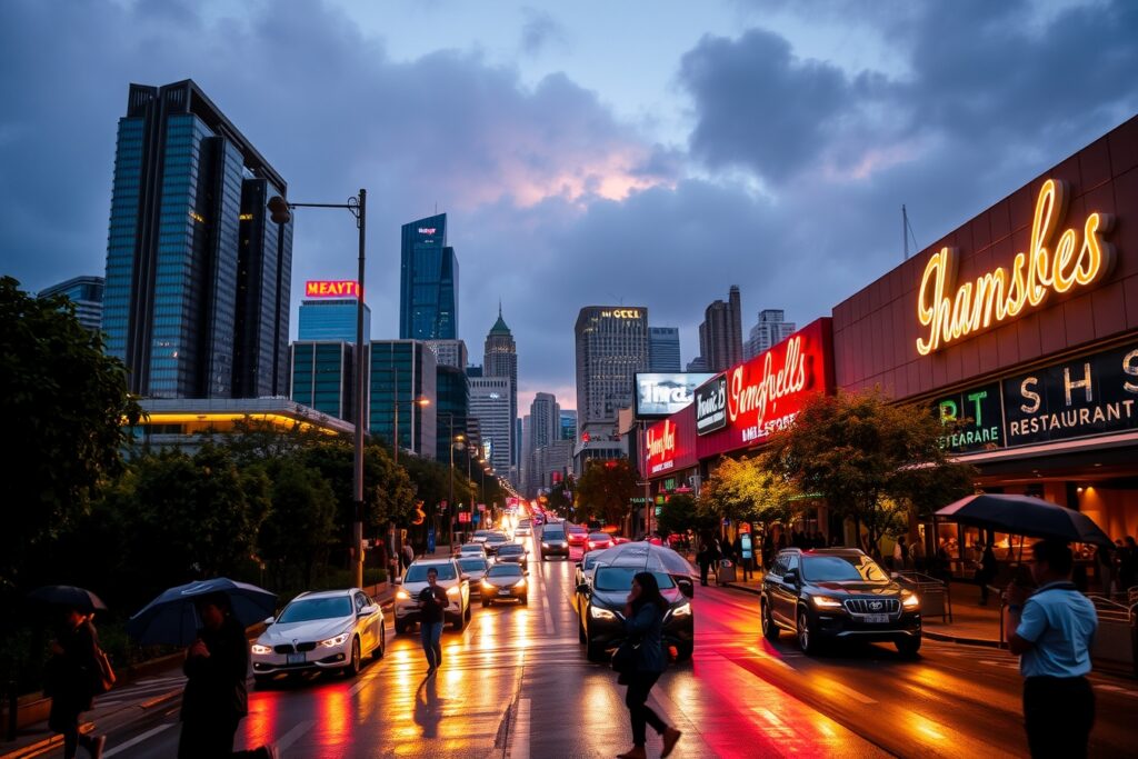 Vibrant City Life at Dusk – free AI stock image