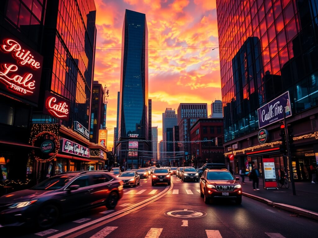 Vibrant City Life at Dusk – free AI stock image
