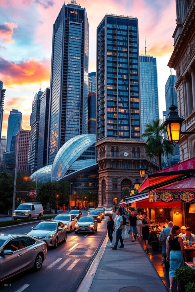 Vibrant City Life at Dusk – free AI stock image