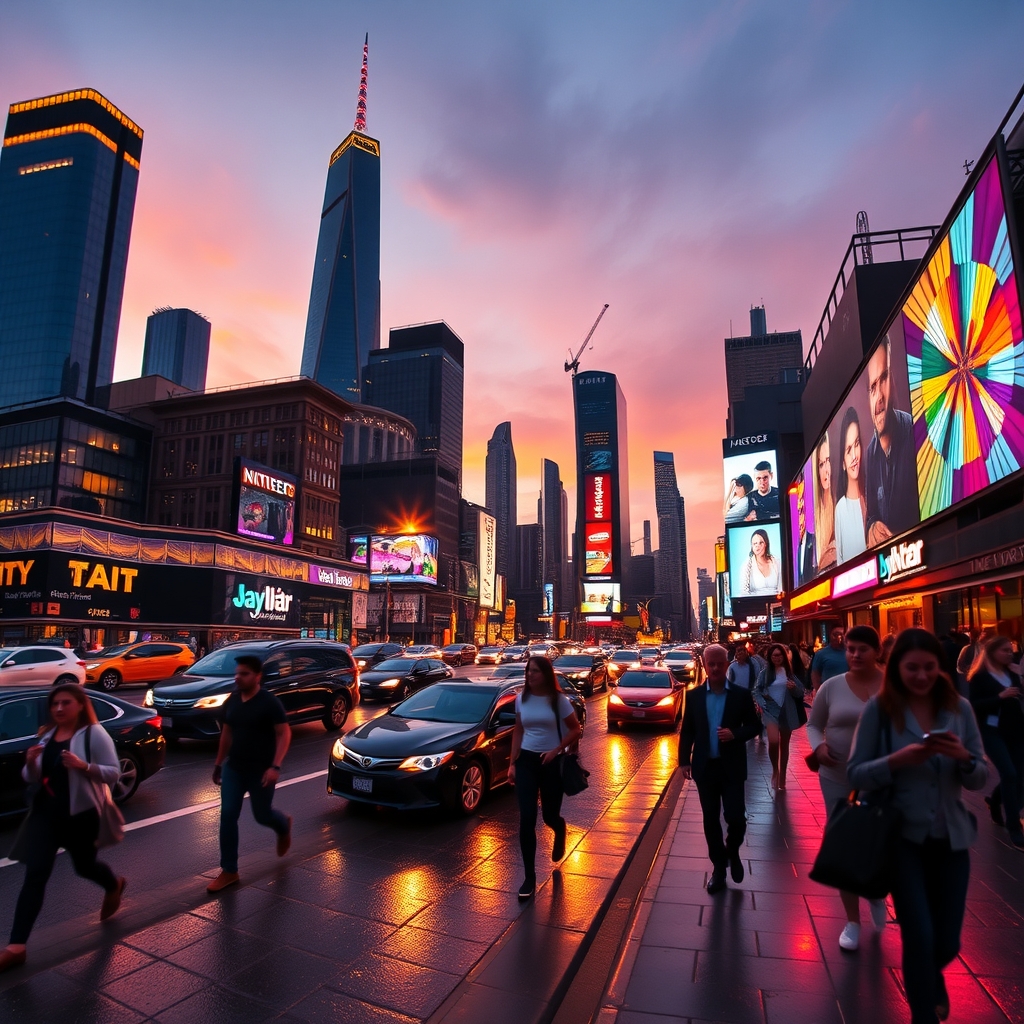 Vibrant City Life at Dusk – free AI stock image