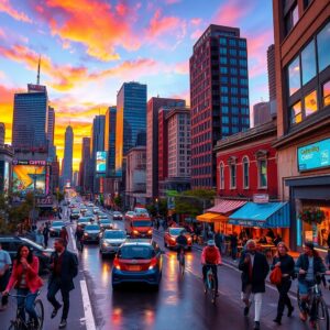Vibrant City Life at Dusk – free AI stock image