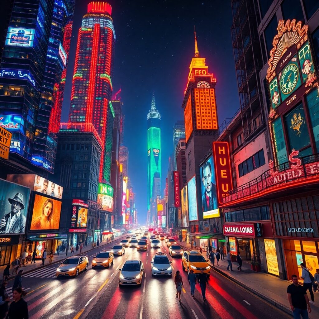 Vibrant City Life at Night – free AI stock image