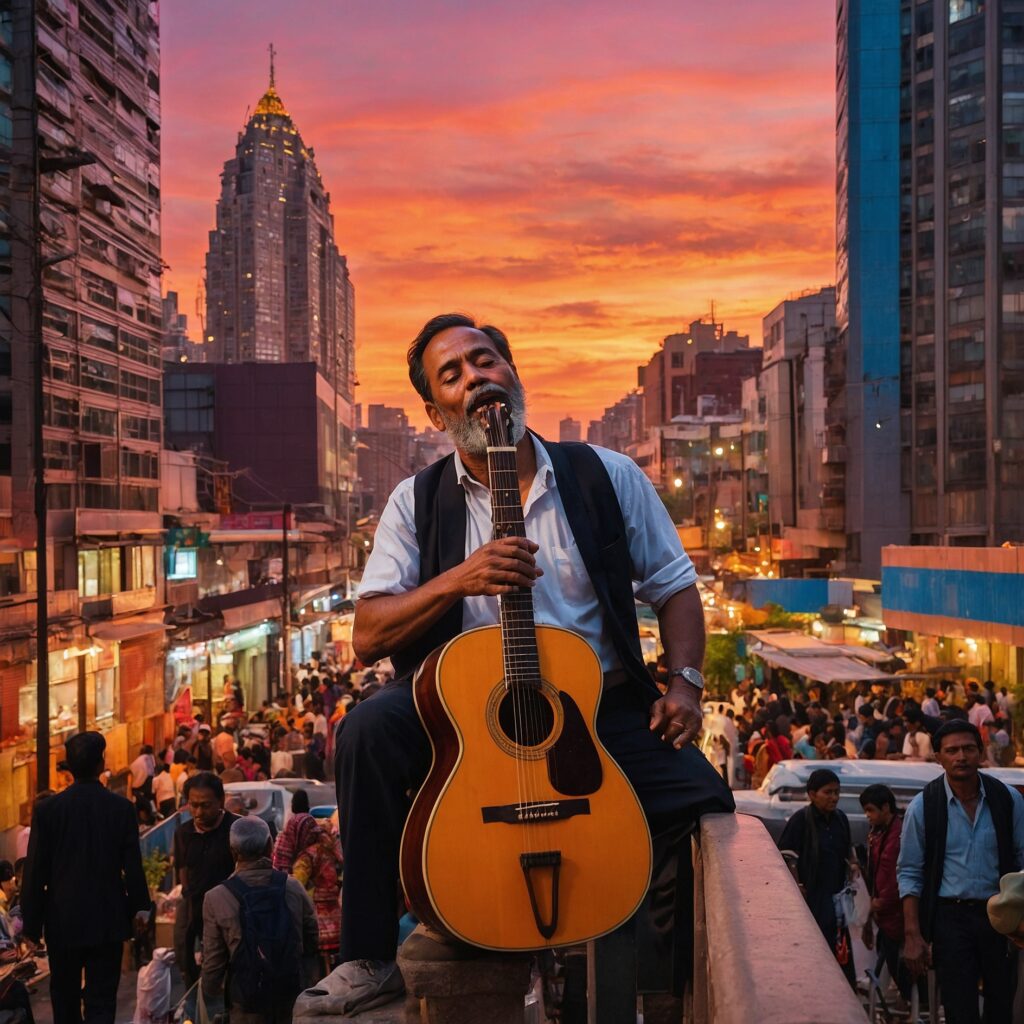 Vibrant City Life at Sunset – free AI stock image