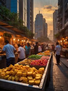 Vibrant City Life at Sunset – free AI stock image