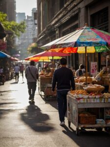 Vibrant City Life at Sunset – free AI stock image