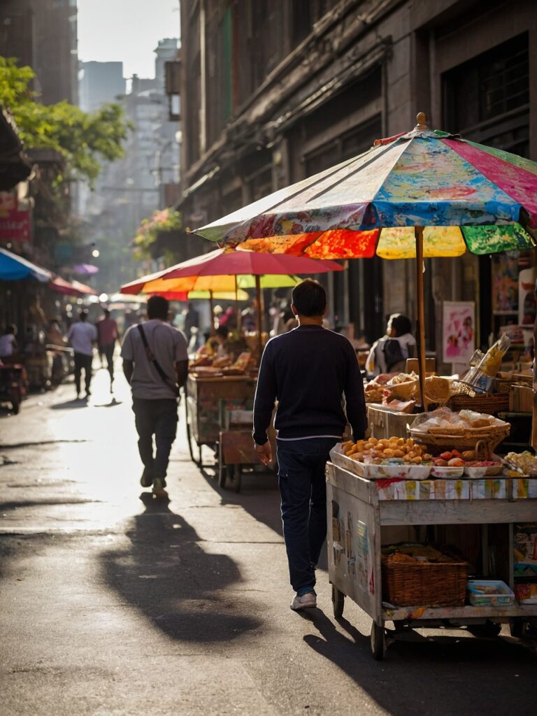 Vibrant City Life at Sunset – free AI stock image