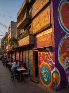 Vibrant City Life at Sunset – free AI stock image