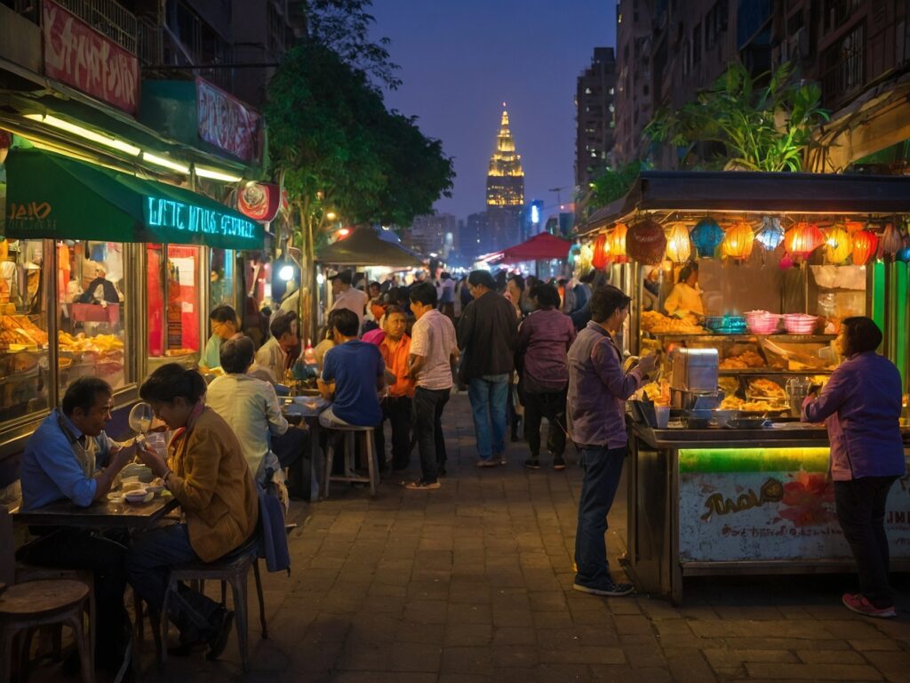 Vibrant City Life at Sunset – free AI stock image