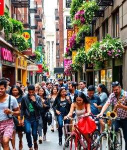 Vibrant City Life: People on the Move – free AI stock image