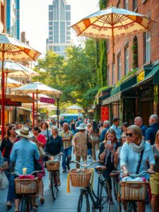 Vibrant City Lifestyle with Cozy Cafes – free AI stock image