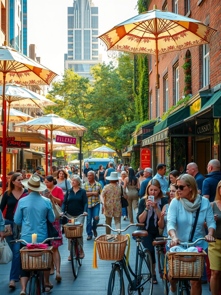Vibrant City Lifestyle with Cozy Cafes – free AI stock image