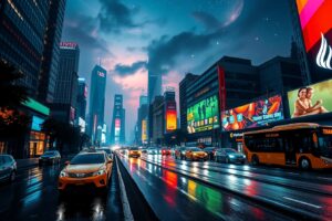 Vibrant City Lights Under a Midnight Sky – free AI stock image