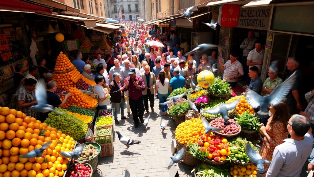 Vibrant City Market From Above – free AI stock image