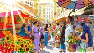 Vibrant City Market Scene in Color – free AI stock image