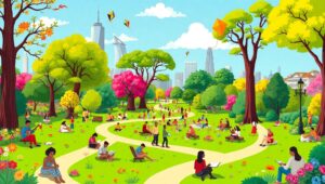 Vibrant City Park Life in Vector – free AI stock image