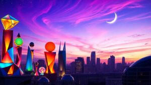 Vibrant City Sculpture Skyline – free AI stock image
