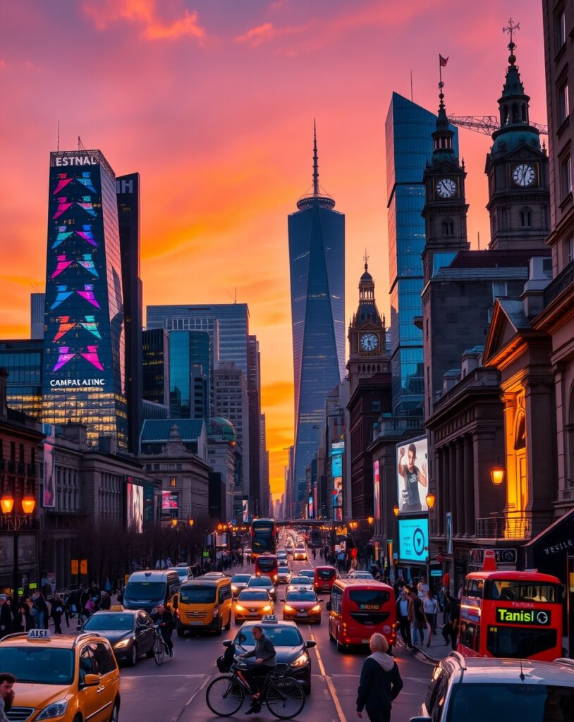 Vibrant City Skyline at Dusk – free AI stock image