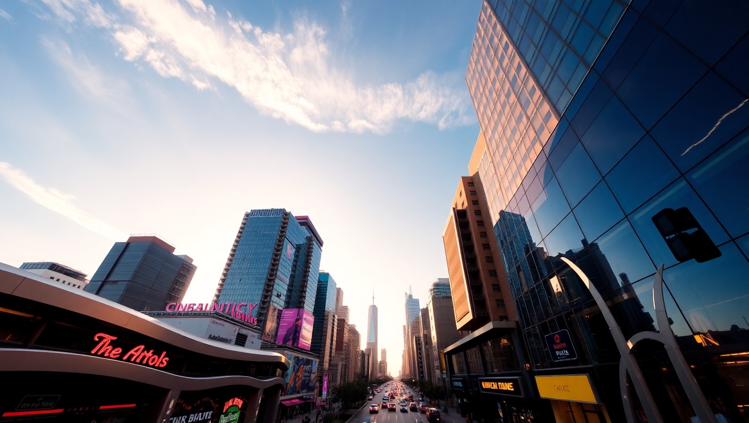 Vibrant City Skyline at Sunset l0O – free AI stock image