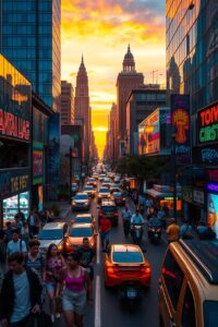 Vibrant City Streets at Dusk – free AI stock image