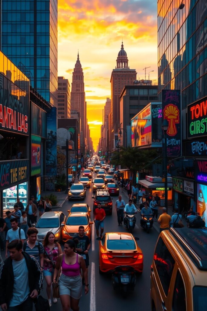 Vibrant City Streets at Dusk – free AI stock image