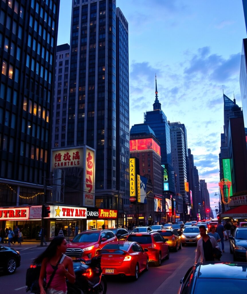 Vibrant City Streets at Dusk – free AI stock image